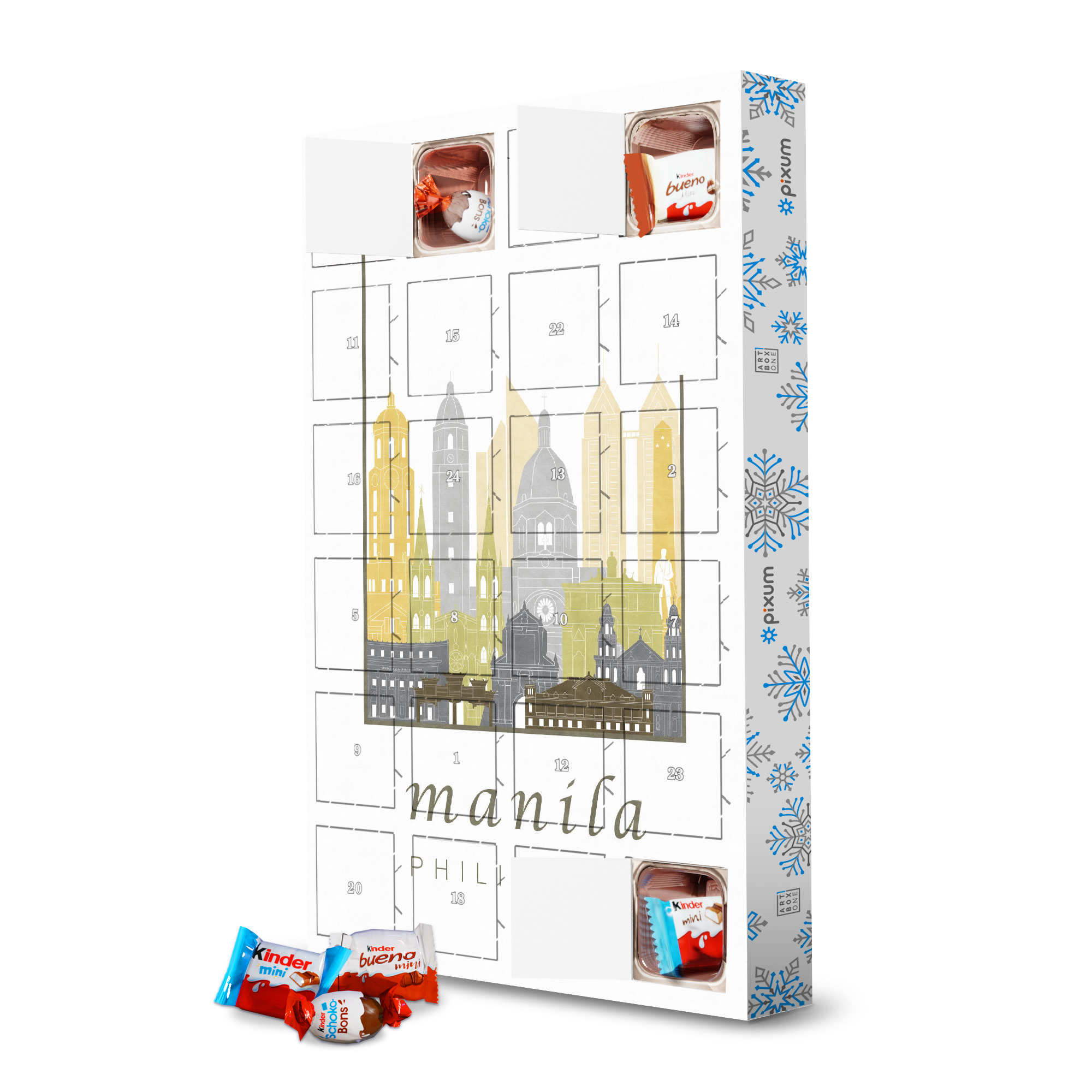 Adventskalender mit Produkten von Kinder Manila skyline desert artboxONE Adventskalender Städte