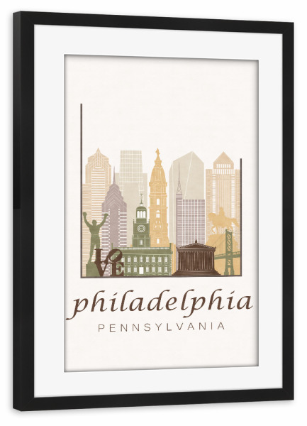 Poster mit Rahmen schwarz "Philadelphia skyline rustic" artboxONE - Städte,Kartografie
