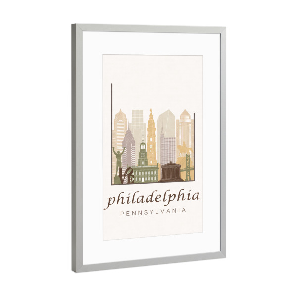 Poster mit Rahmen Silber "Philadelphia skyline rustic" artboxONE - Städte,Kartografie