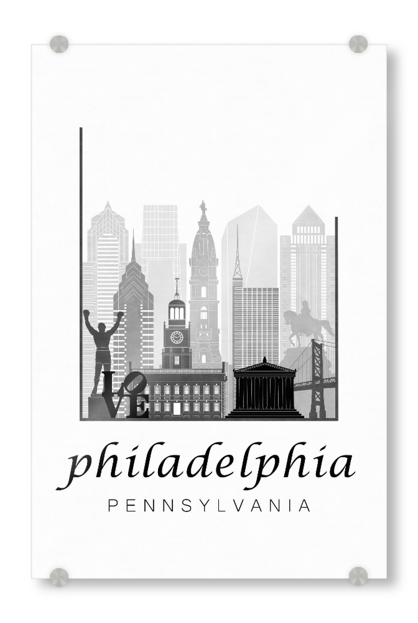 Acrylglasbild "Philadelphia skyline black & white" artboxONE - Städte,Schwarzweiß,Kartografie