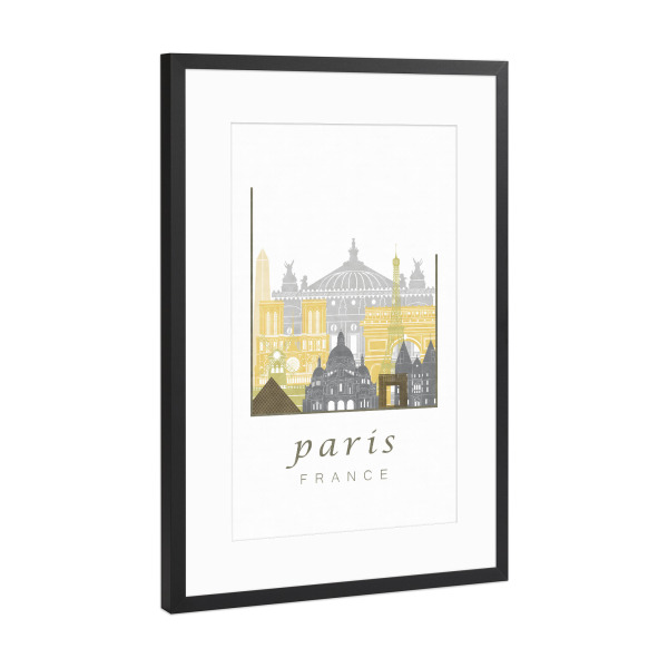 Poster mit Rahmen Schwarz (Metallic) "Paris skyline desert" artboxONE - Städte / Paris,Kartografie