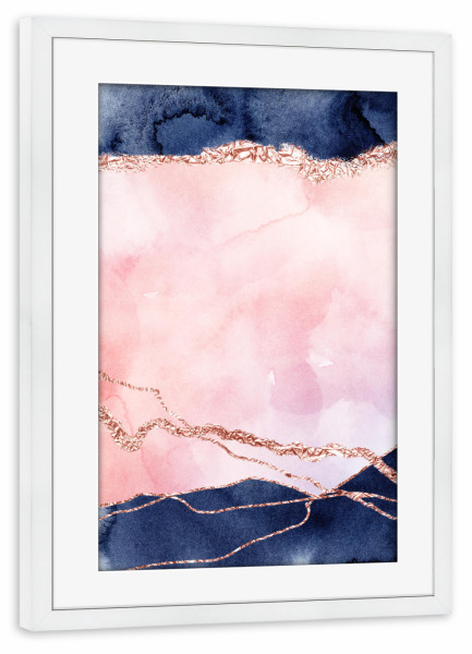 Poster mit Rahmen weiß "Abstract Blue Pink Landscape" artboxONE - Marmor - Agate,Gemstone,Marble