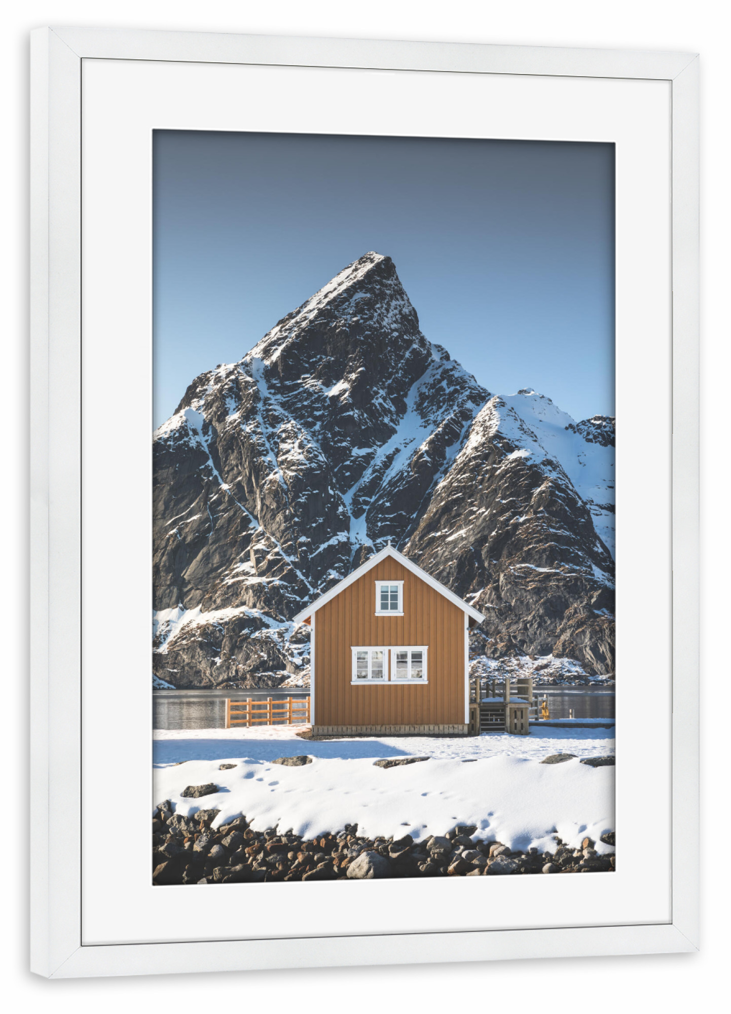 Poster mit Rahmen weiß "Lofoten Cabin" artboxONE - Reise - Lofoten,Hütte,Norwegen