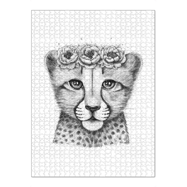 Puzzle Ravensburger "Cheetah cub" artboxONE - Floral,Tiere,Schwarzweiß,Lustig - Cheetah,Cheetah cub,Cub,Cute,Lovely,Flowers,Animals - Bild cheetah