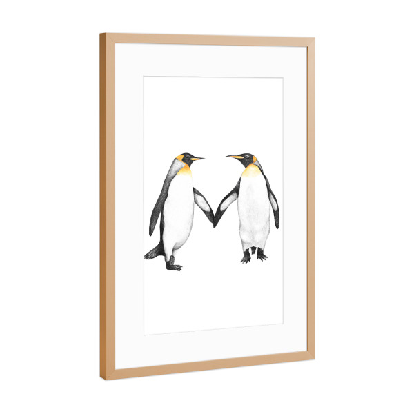 Poster mit Rahmen Kupfer "Royal Penguins" artboxONE - Tiere,Schwarzweiß,Liebe - Penguin,Penguins,Royal penguin,Black and white,Cute