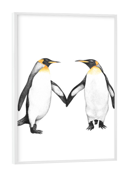 Poster mit weißem Rahmen "Royal Penguins" artboxONE - Tiere,Schwarzweiß,Liebe - Penguin,Penguins,Royal penguin,Black and white,Cute