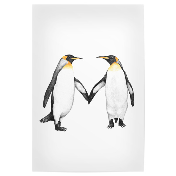 Poster 30x20 cm "Royal Penguins" artboxONE - Tiere,Schwarzweiß,Liebe - Penguin,Penguins,Royal penguin,Black and white,Cute