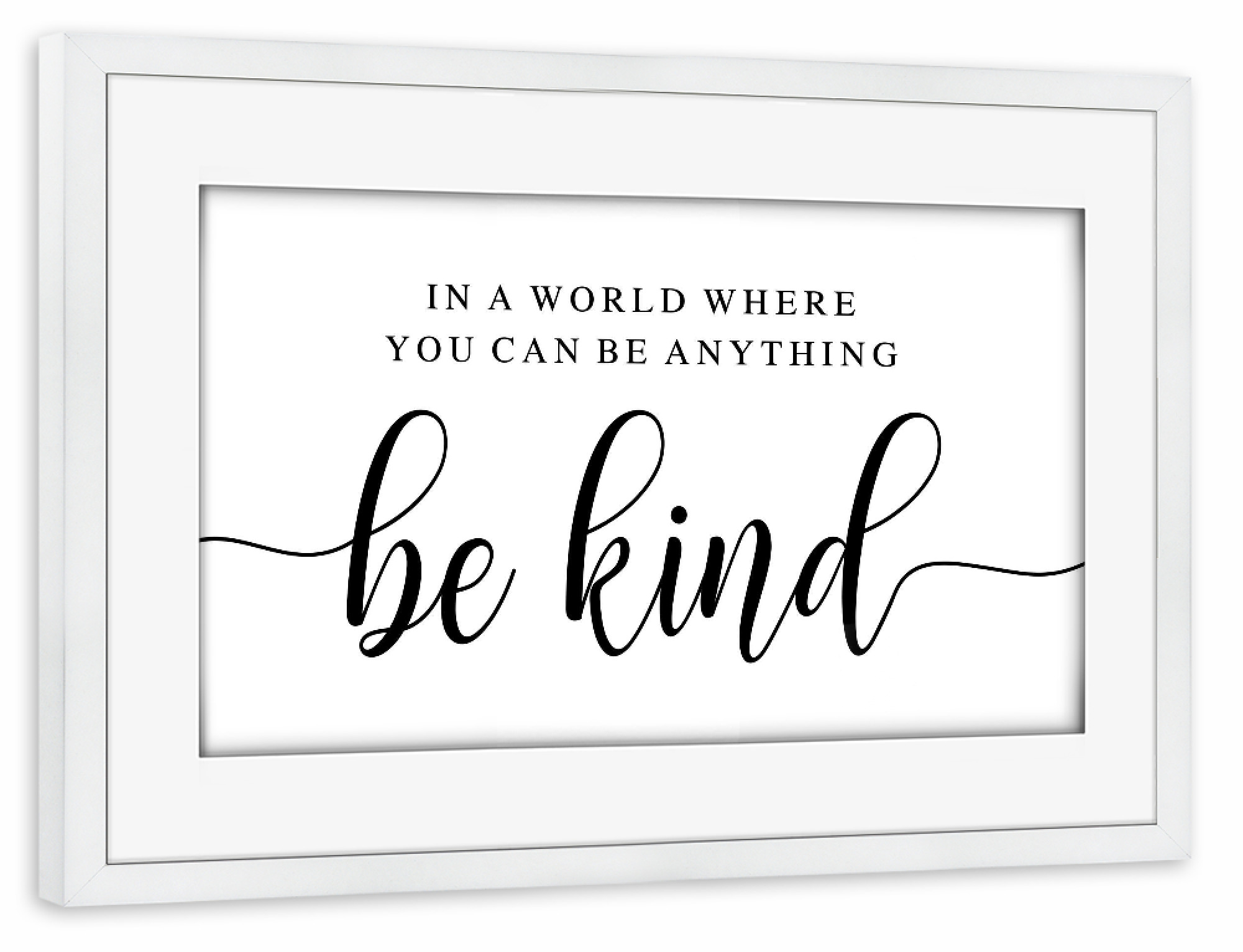 Poster mit Rahmen weiß "*Be Kind*" artboxONE - Typografie,Schwarzweiß - Bedroom wall decor,Living room decor,Bedroom quotes,Kids room decor,Quote,Kind