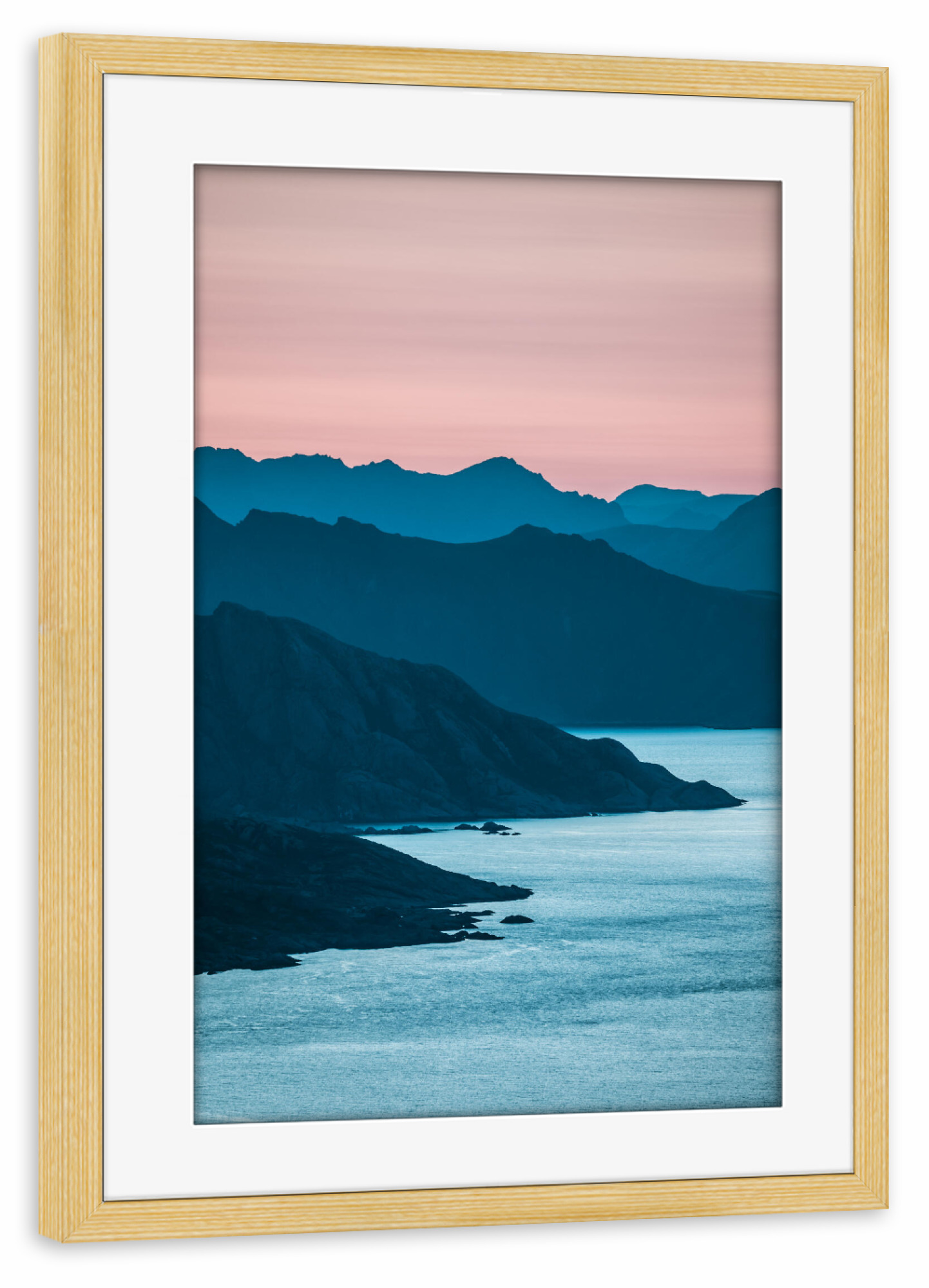 Poster mit Rahmen kiefer "Norwegen Landschaft" artboxONE - Natur,Reise - Norwegen,Küste,Meer,Wasser,Landschaft,Lofoten