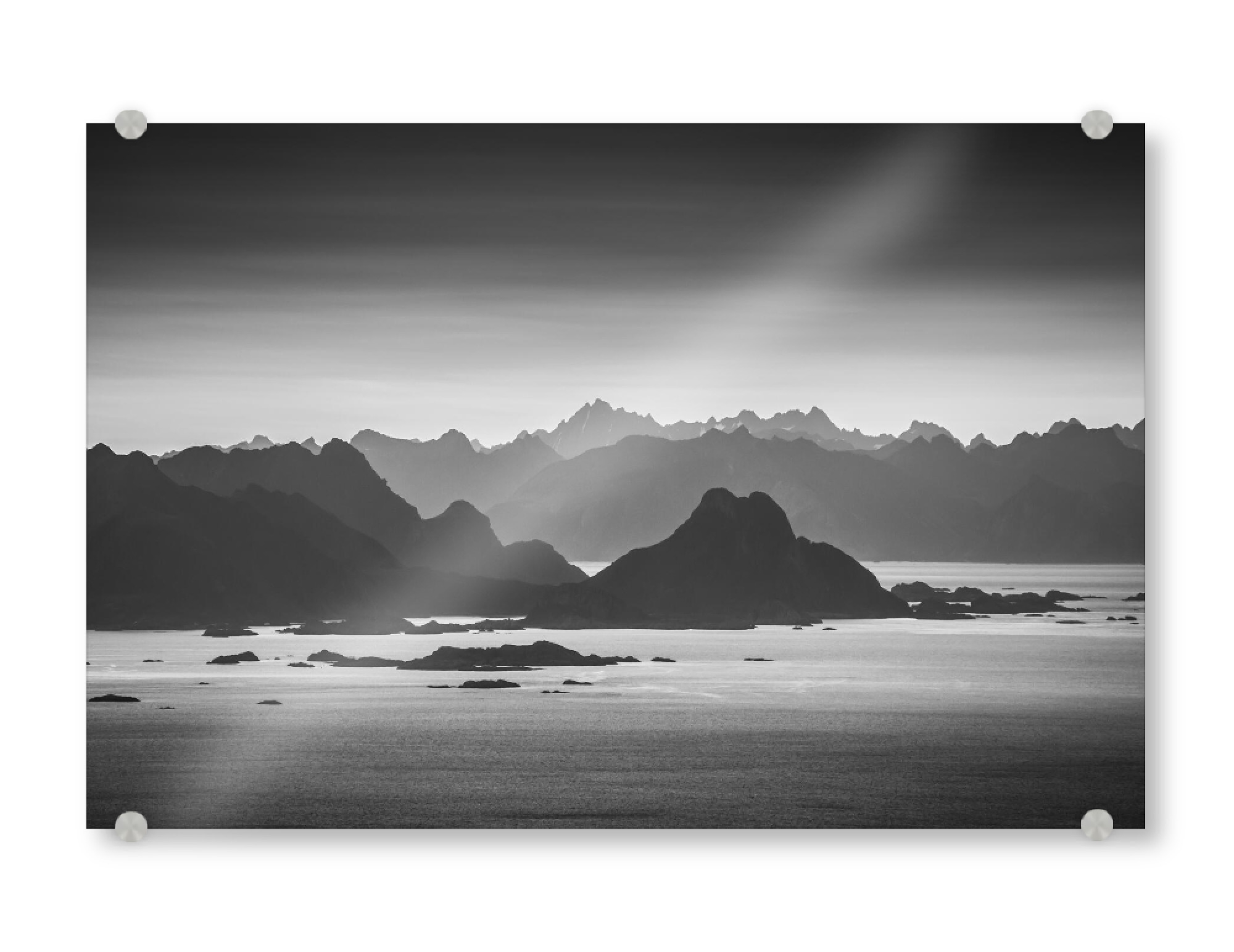 Acrylglasbild "Lofoten monochrome" artboxONE - Natur,Schwarzweiß - Lofoten,Nordnorwegen,Bergketten