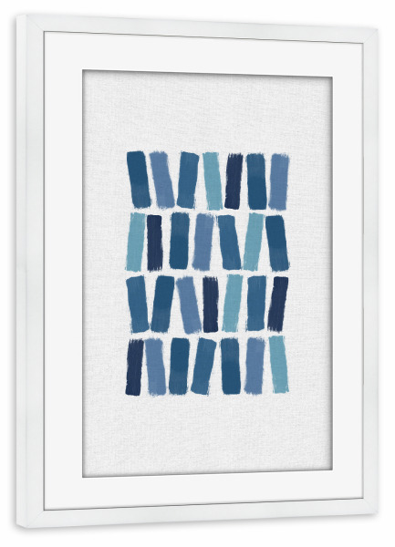 Poster mit Rahmen weiß "Blue Brush Strokes" artboxONE - Abstrakt