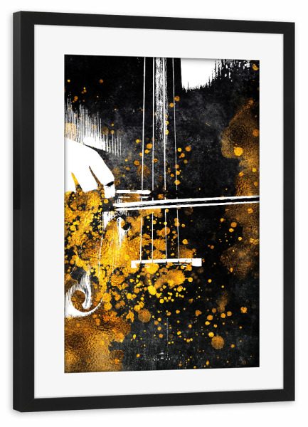 Poster mit Rahmen schwarz "Violin art" artboxONE - Musik - Music,Instrument,Violin,String,Gold,Black,Violins,Violine,Violinist,Violino