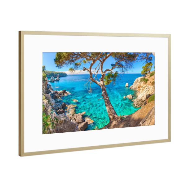Poster mit Rahmen Gold "Mallorca Cala Deia" artboxONE - Natur,Reise / Strand und Meer