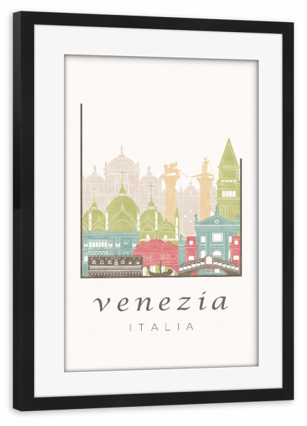 Poster mit Rahmen schwarz "Venice pastel skyline" artboxONE - Städte / Venedig,Kartografie