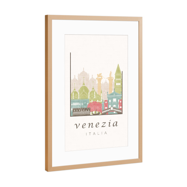 Poster mit Rahmen Kupfer "Venice pastel skyline" artboxONE - Städte / Venedig,Kartografie