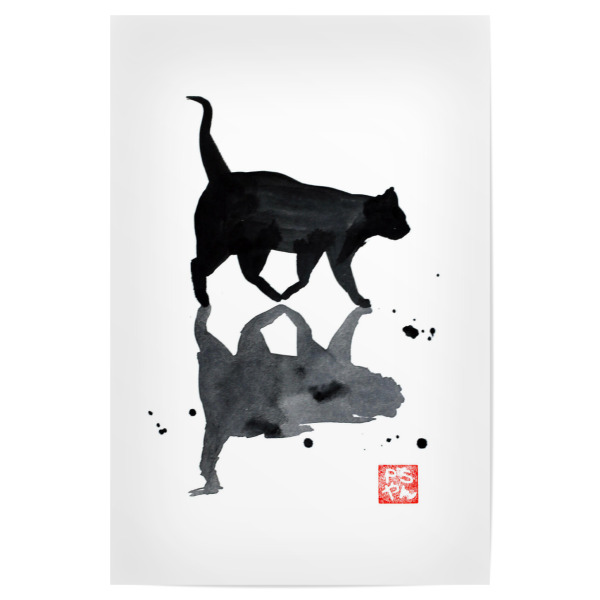 Poster "Flaque d'eau" artboxONE - Tiere,Schwarzweiß - Cat,Katze,Neko,Chat,Sumie,Japan