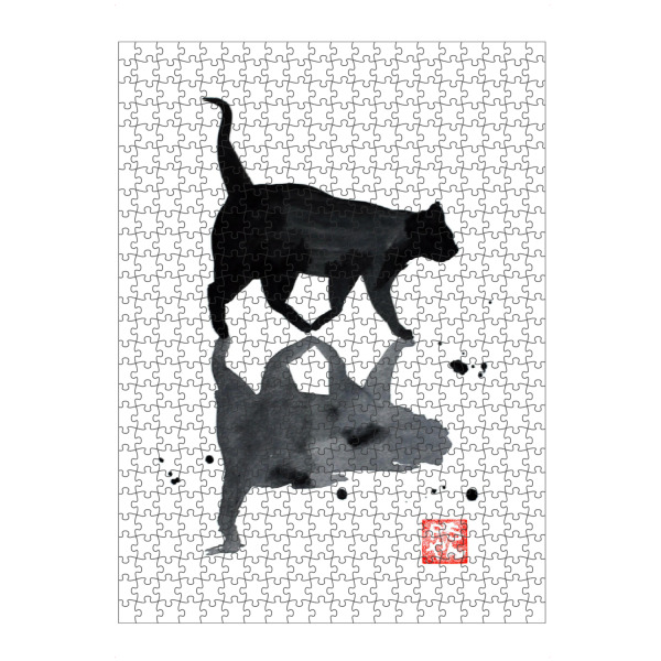 Puzzle Ravensburger "Flaque d'eau" artboxONE - Tiere,Schwarzweiß - Cat,Katze,Neko,Chat,Sumie,Japan - Bild cat