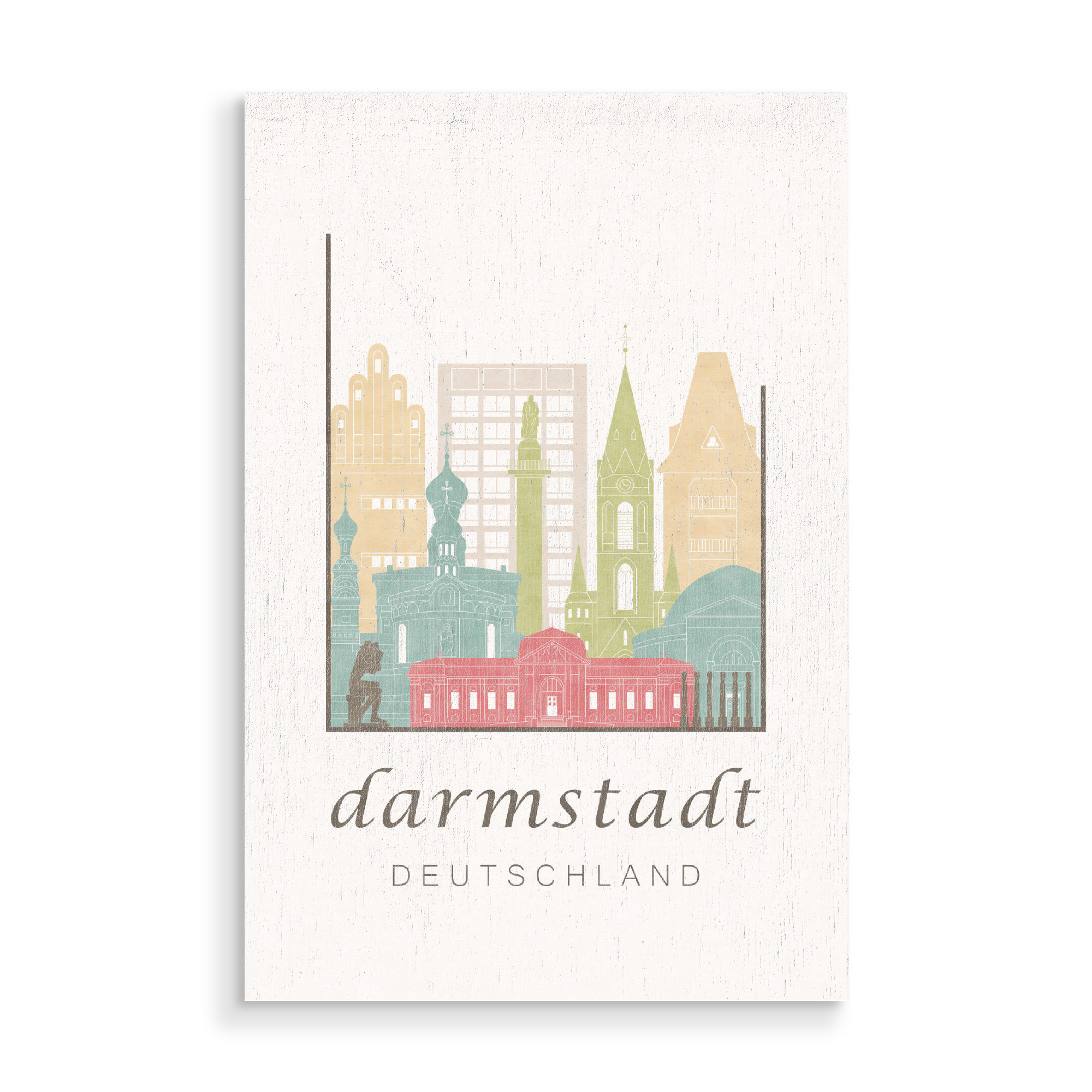Holzbild "Darmstadt skyline, pastel" artboxONE - Städte,Kartografie - Darmstadt,Germany,Deutschland,Skyline,Cityscape,Travel