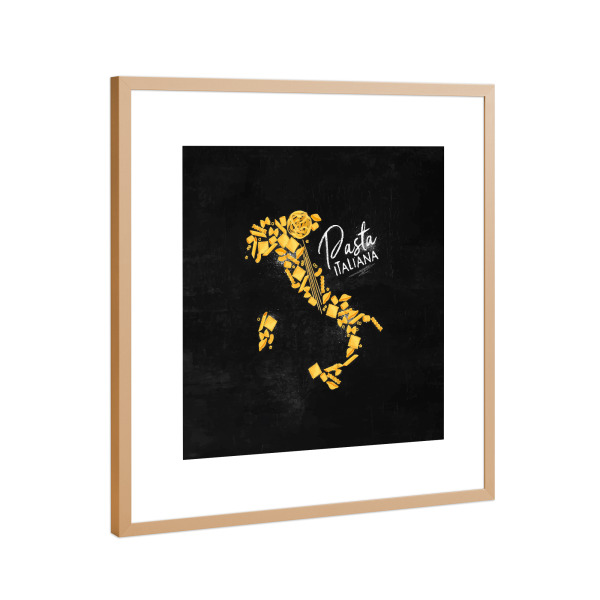 Poster mit Rahmen Kupfer "Pasta italiana map chalk" artboxONE - Reise,Essen & Trinken,Schwarzweiß