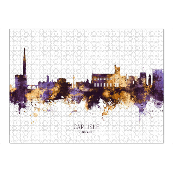 Puzzle Ravensburger "Carlisle Skyline PurpleGold" artboxONE - Städte - Carlisle,England,Skyline,Cityscape,Stadtbild,Watercolor,Painting,City