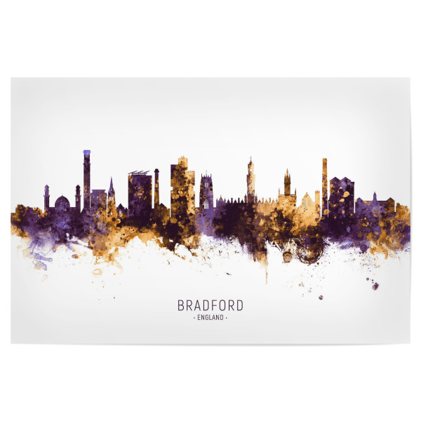 Poster 30x20 cm "Bradford Skyline PurpleGold" artboxONE - Städte - Bradford,England,Skyline,Cityscape,Stadtbild,Watercolor,Painting
