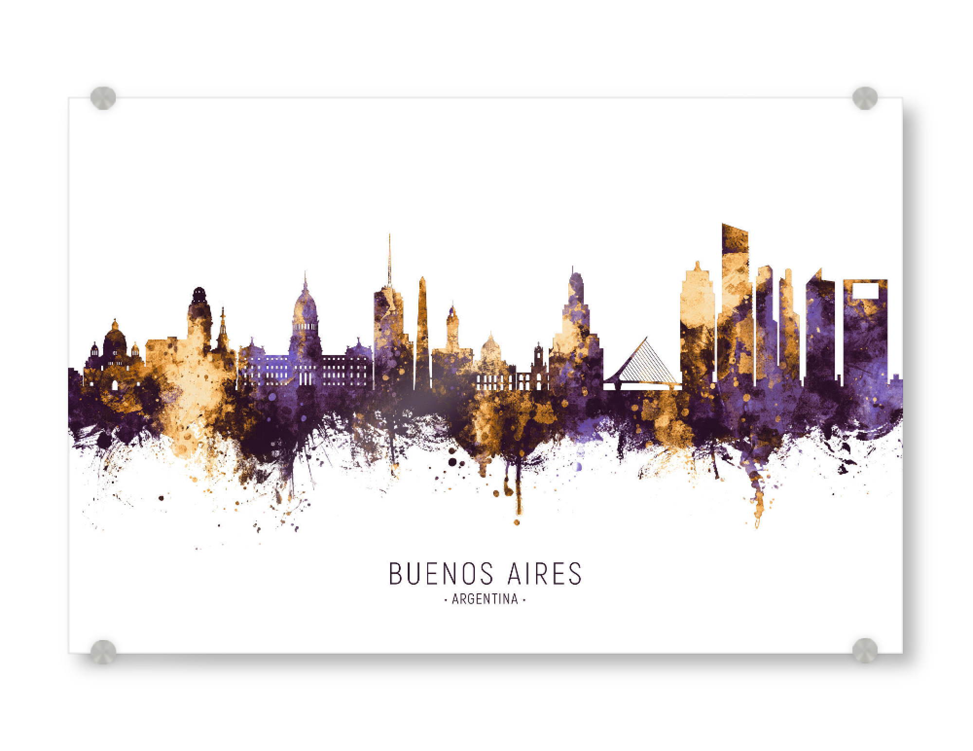 Acrylglasbild "Buenos Aires Skyline PurpleGold" artboxONE - Städte - Buenos aires,Argentina,Skyline,Cityscape,Stadtbild,Watercolor,Painting