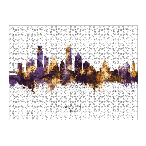 artboxONE Puzzle "Austin Texas Skyline PurpleGold" artboxONE - Städte - Austin,Texas,Skyline,Cityscape,Stadtbild,Watercolor,Painting,Usa