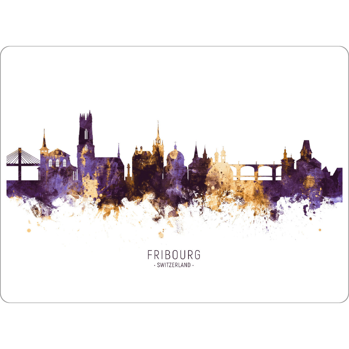 Tischset "Fribourg Skyline PurpleGold" artboxONE - Städte - Fribourg,Switzerland,Skyline,Cityscape,Stadtbild,Watercolor,Painting,City