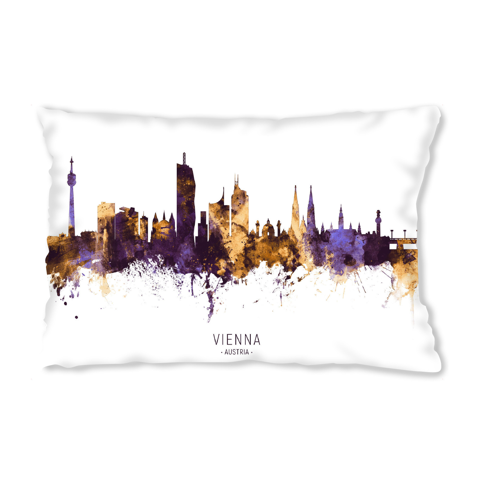 Design-Kissen "Vienna Austria Skyline PurpleGold" artboxONE - Städte - Vienna,Austria,Skyline,Cityscape,Stadtbild,Watercolor,Painting,City