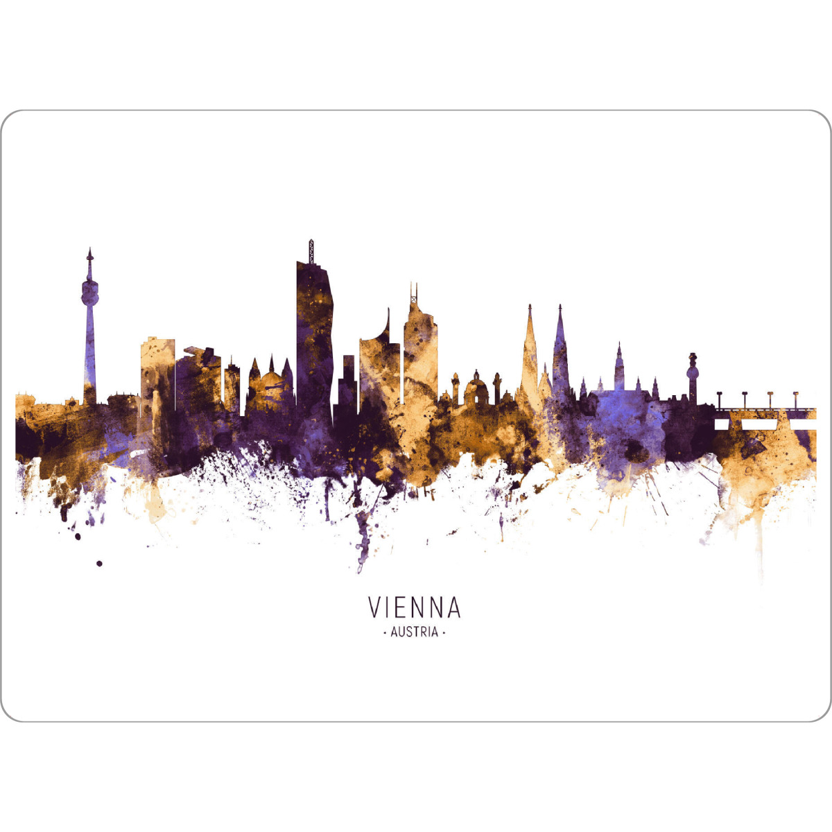 Tischset "Vienna Austria Skyline PurpleGold" artboxONE - Städte - Vienna,Austria,Skyline,Cityscape,Stadtbild,Watercolor,Painting,City - Bild vienna