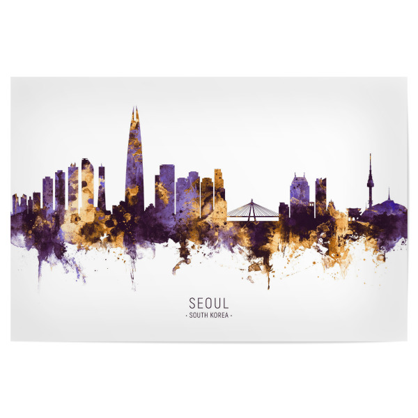 Poster 30x20 cm "Seoul Skyline PurpleGold" artboxONE - Städte - Seoul,South korea,Skyline,Cityscape,Stadtbild,Watercolor,Painting