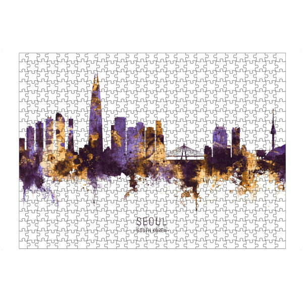 Puzzle Ravensburger "Seoul Skyline PurpleGold" artboxONE - Städte - Seoul,South korea,Skyline,Cityscape,Stadtbild,Watercolor,Painting - Bild seoul