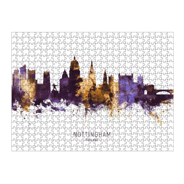 artboxONE Puzzle "Nottingham Skyline PurpleGold" artboxONE - Städte - Nottingham,England,Skyline,Cityscape,Stadtbild,Watercolor,Painting,City