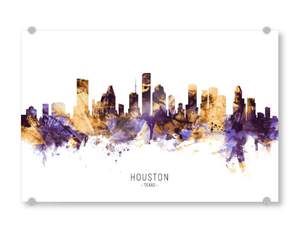 Acrylglasbild "Houston Texas Skyline PurpleGold" artboxONE - Städte - Houston,Texas,Skyline,Cityscape,Stadtbild,Watercolor,Painting