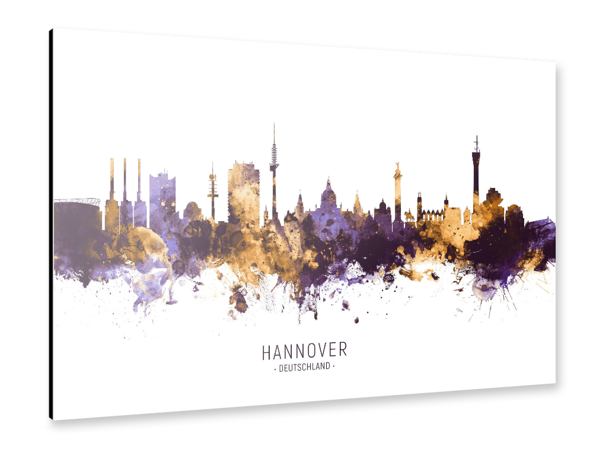 Alu-Dibond "Hannover Skyline PurpleGold" 75x50 cm artboxONE