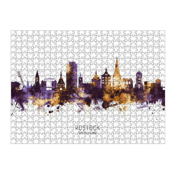 artboxONE Puzzle "Rostock Germany Skyline PurpleGold" artboxONE - Städte - Rostock,Deutschland,Skyline,Cityscape,Stadtbild,Watercolor,Painting,City