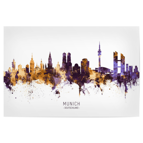 Poster 30x20 cm "Munich Germany Skyline PurpleGold" artboxONE - Städte,Städte / München - Munich,Germany,Skyline,Cityscape,Stadtbild,Watercolor,City