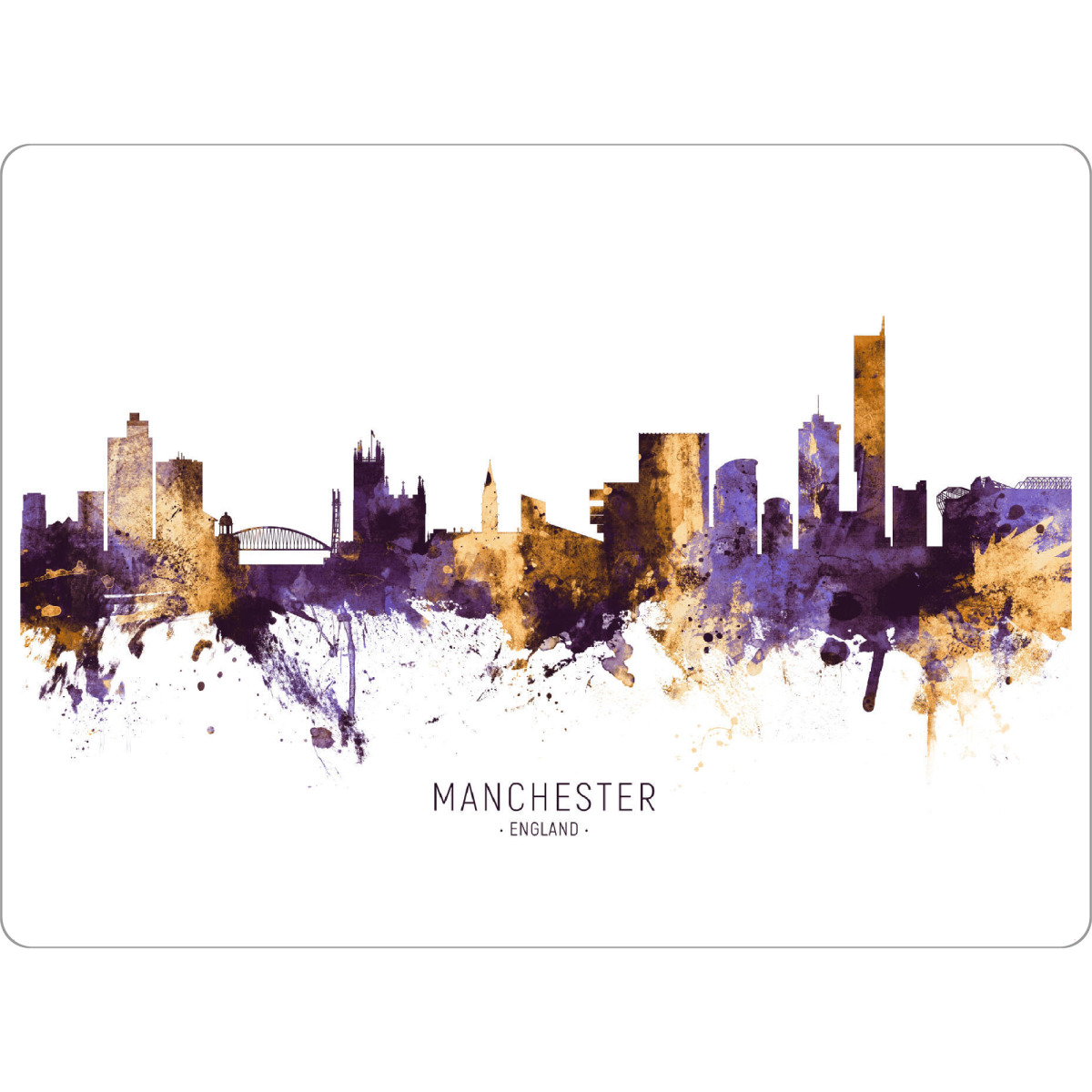 Tischset "Manchester Skyline PurpleGold" artboxONE - Städte - Manchester,England,Skyline,Cityscape,Stadtbild,Watercolor,Painting,City
