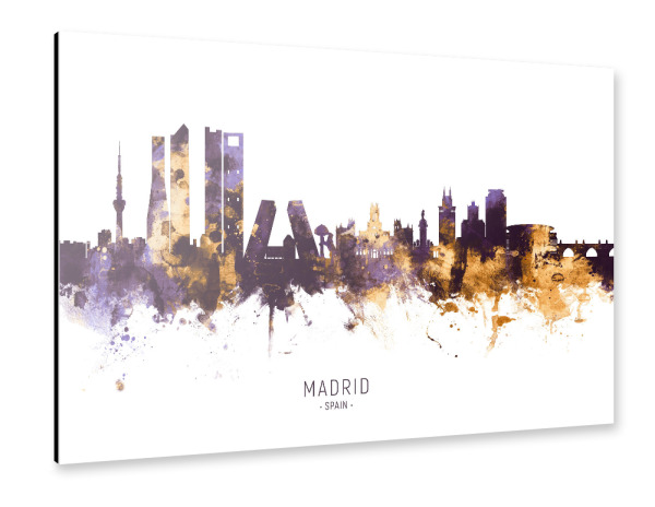Alu-Dibond "Madrid Spain Skyline PurpleGold" 30x20 cm artboxONE