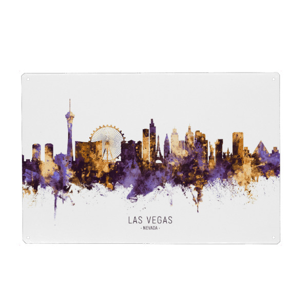 Holzbild "Las Vegas Skyline PurpleGold" artboxONE - Städte / Las Vegas - Las vegas,Nevada,Skyline,Cityscape,Stadtbild,Watercolor,Painting,City