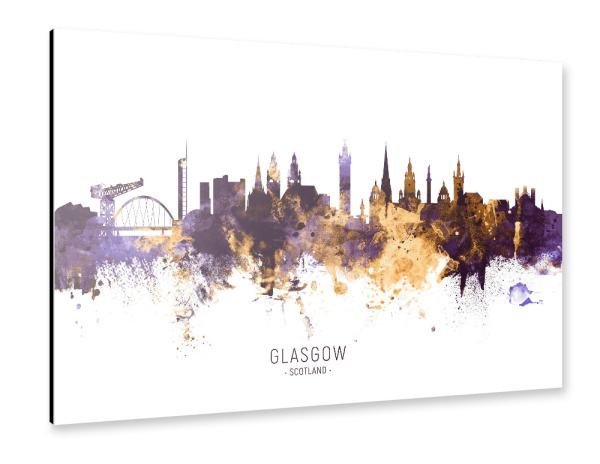 Alu-Dibond "Glasgow Skyline PurpleGold" 30x20 cm artboxONE