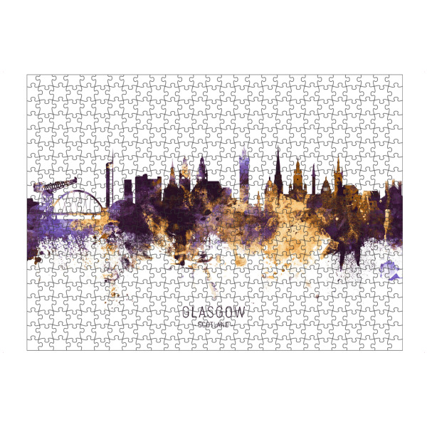 artboxONE Puzzle "Glasgow Skyline PurpleGold" artboxONE - Städte - Glasgow,Scotland,Skyline,Cityscape,Stadtbild,Watercolor,Painting