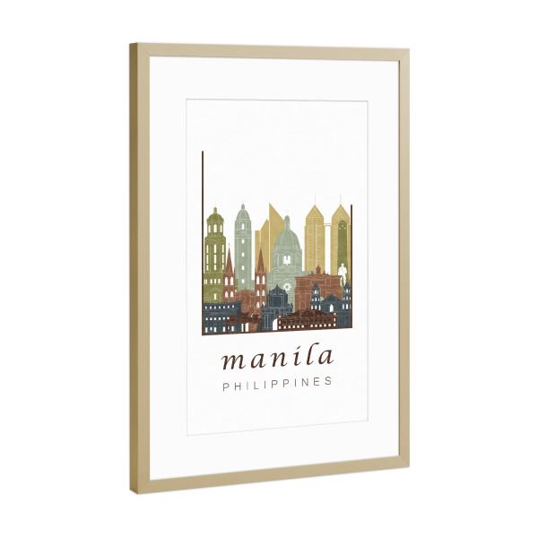 Poster mit Rahmen Gold "Manila skyline light brown" artboxONE - Städte,Architektur