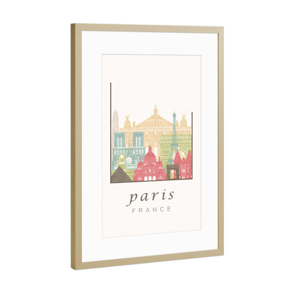 Poster mit Rahmen Gold "Paris skyline, pastel" artboxONE - Städte,Reise,Städte / Paris