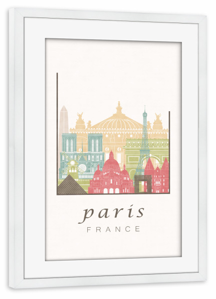 Poster mit Rahmen weiß "Paris skyline, pastel" artboxONE - Städte,Reise,Städte / Paris
