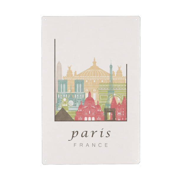 Metall Poster "Paris skyline, pastel" artboxONE - Städte,Reise,Städte / Paris - Paris,France,Frankreich,Skyline,Cityscape,Travel,City,Architecture
