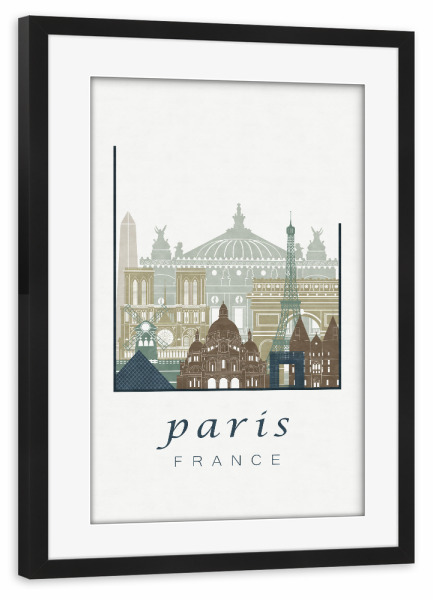 Poster mit Rahmen schwarz "Paris skyline light blue" artboxONE - Städte / Paris - Paris,France,Frankreich,Skyline,Cityscape,Travel,City