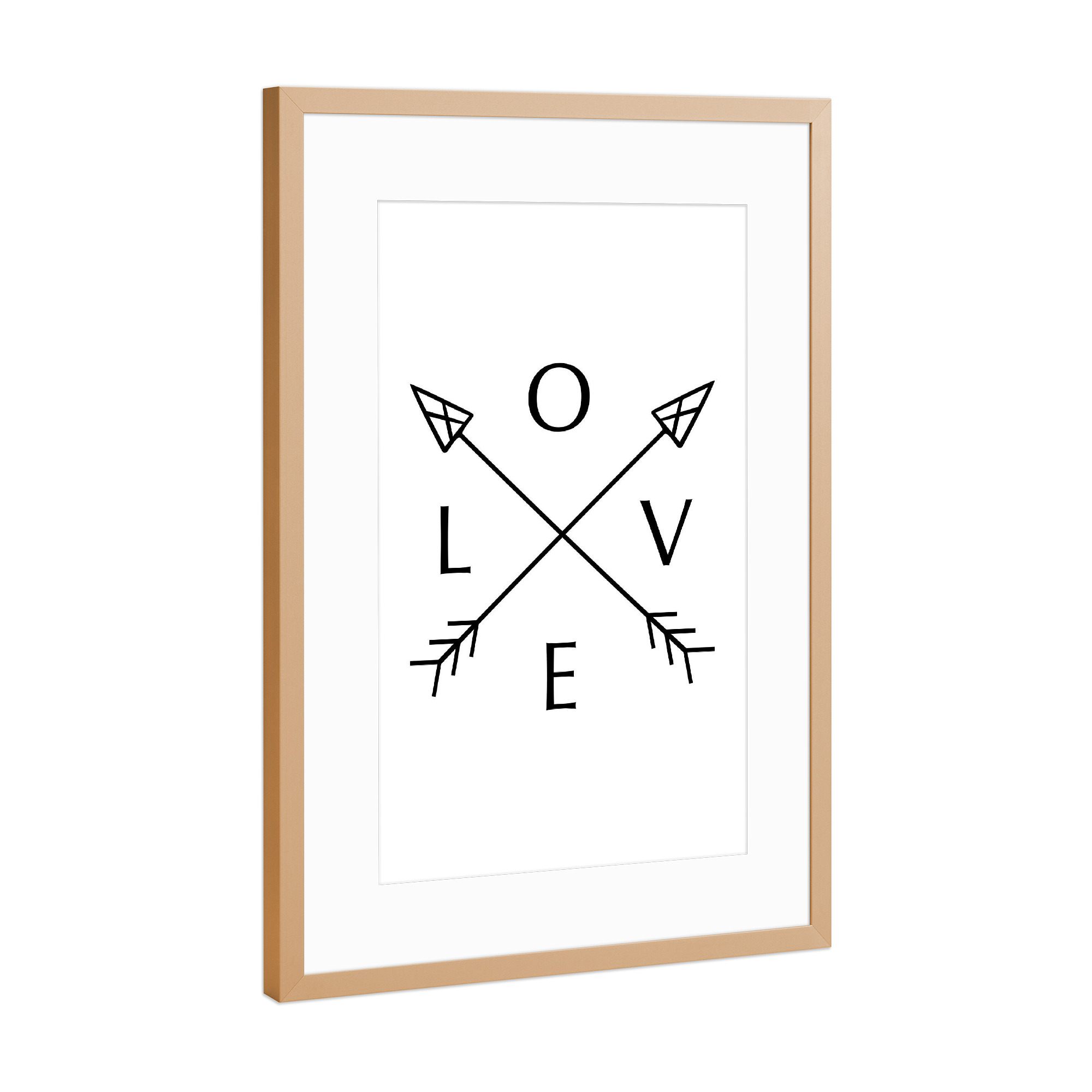 Poster mit Rahmen Kupfer "Love Arrow Sign" artboxONE - Typografie,Menschen,Schwarzweiß,Liebe