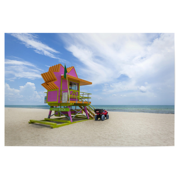Poster 30x20 cm "MIAMI BEACH Florida Flair" artboxONE - Reise - Florida,Miami beach,Küste,Meer,Ozean,Strand,Rettungsschwimmerturm,Sommer,Urlaub,Usa