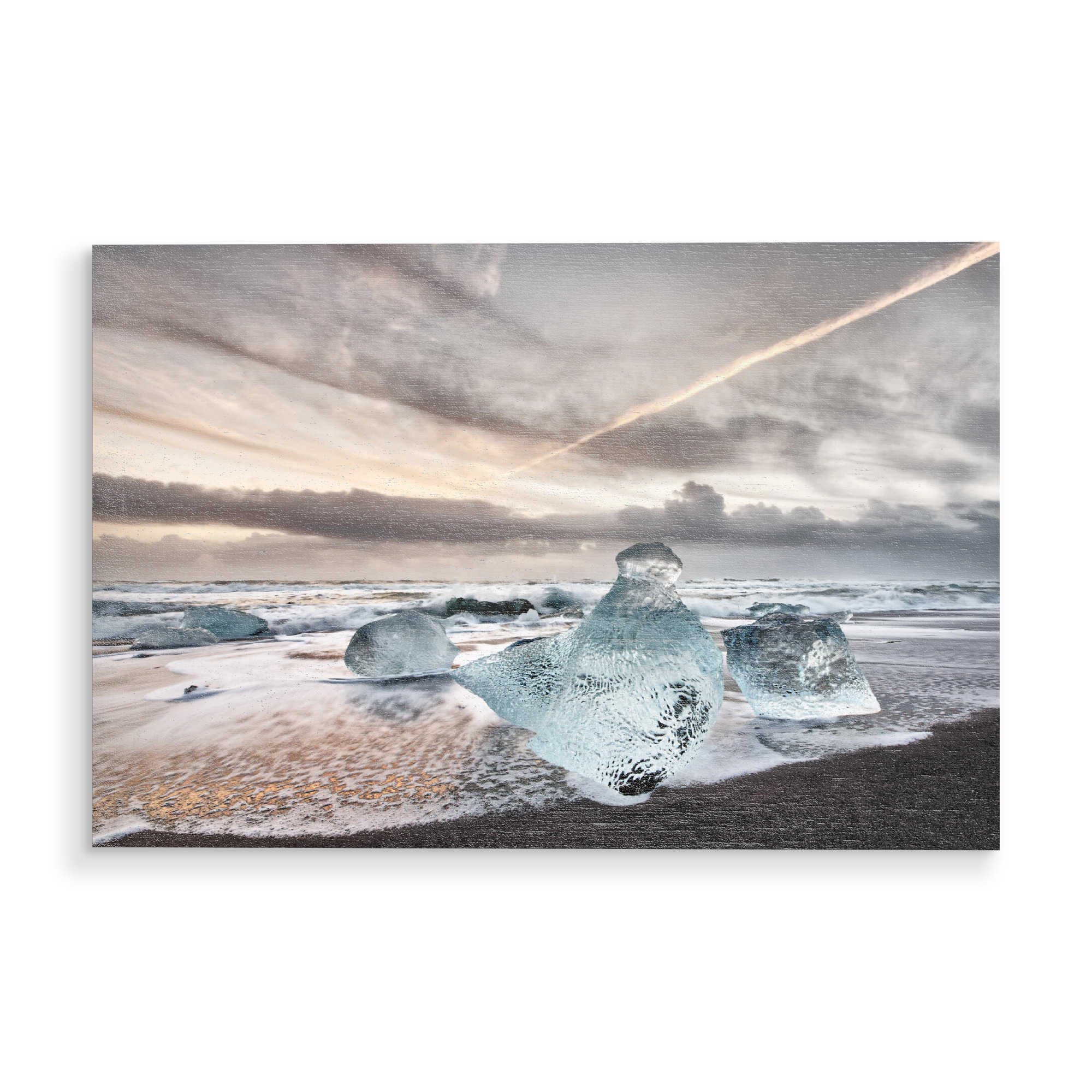 Holzbild "Island - Eisblöcke am Strand" artboxONE - Natur,Reise,Reise / Strand und Meer